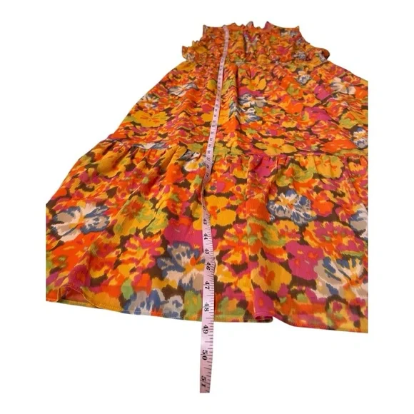 J Crew Smocked Waist Ruffle Sleeveless Maxi Flowy Orange Sunset Floral XXL NWOT - Picture 9 of 16
